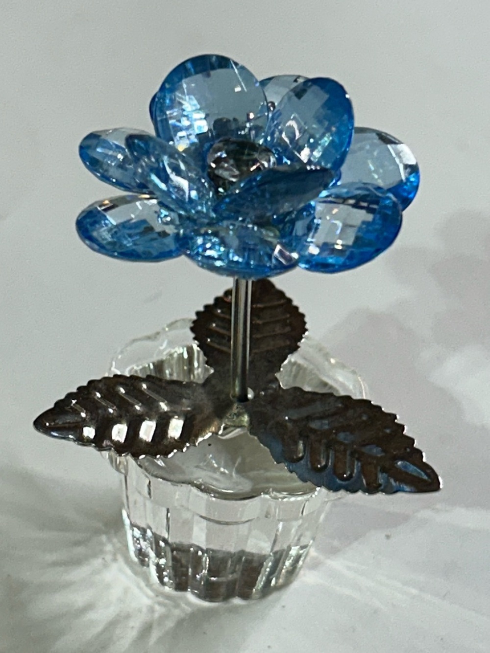 Figurine Blue Flower in Pot 3" Silver Leaves